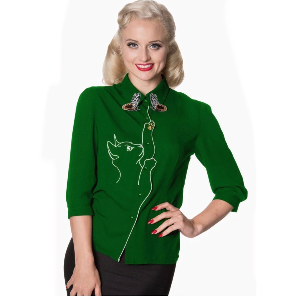 Snow Bird Cat Blouse by Banned Retro - Picture 1 of 12